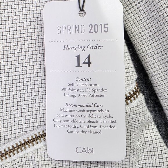 CAbi Carol Anderson Blazer Womens 6 White Black Check Zip Line Peplum Jacket - Picture 7 of 14